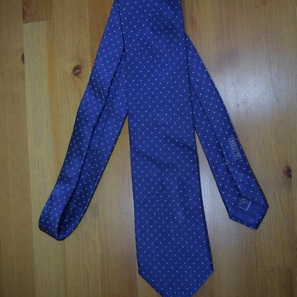 BRIONI Navy Blue Aqua Micro Polka Dots handmade Geometric Handmade Silk Neck Tie - Picture 10 of 11